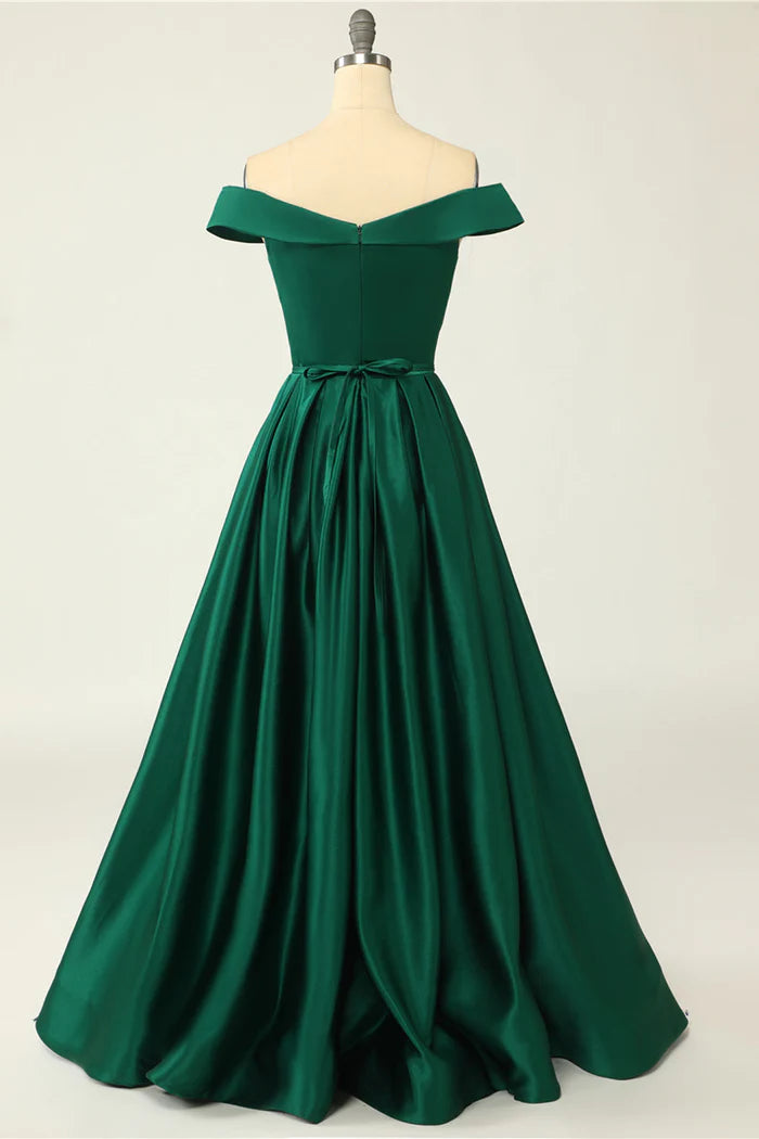 Robe Weitese verte à épaules dénudées en satin, robe longue trapèze, robe de bal sans manches, couleur unie, boutons, robe de soirée